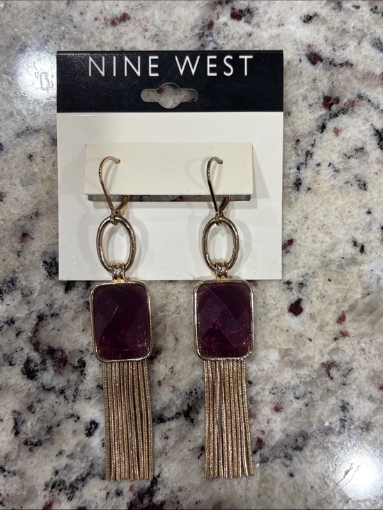 Nine West Jewelry - Nine West Gold-Tone Earrings with Purple Gem and Tassel Fringe